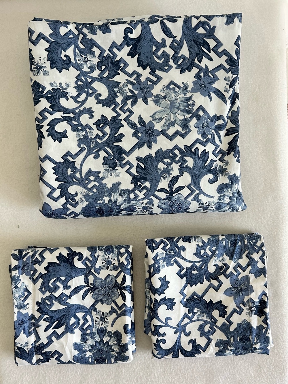 Get Bed Ready Duvet Cover & Shams Floral Blue Chinoiserie Cotton Queen 89x86”